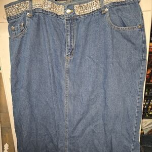 Blue Jean Denim Maxi Skirt Plus Size 22w  With Silver Sequin Details